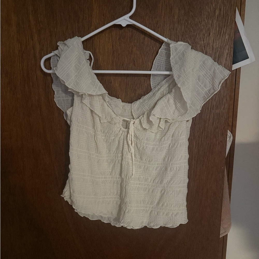 Free People Cream Ruffled Blouse